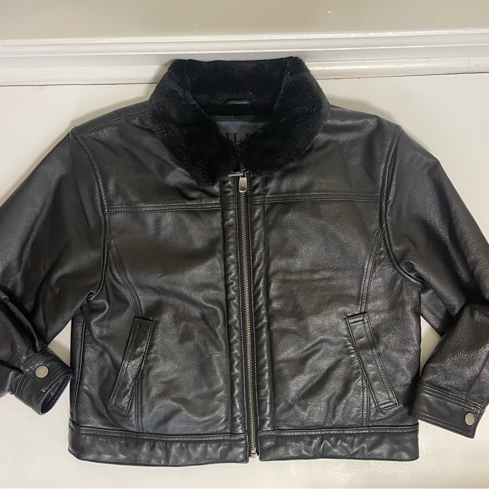 Wilda Leather Bomber Jacket Black size L LITTLE KIDS